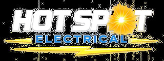 Hotspot Electrical logo with white text, blue bar, yellow sun icon and lightning bolt design elements